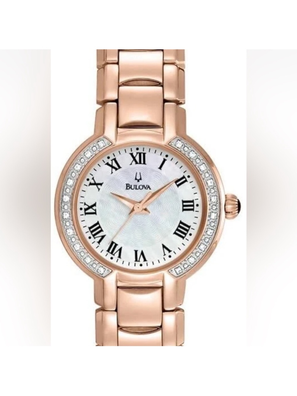 Bulova Rose Gold-Tone Bracelet Watch with diamonds  and Mother-of-Pearl Dial